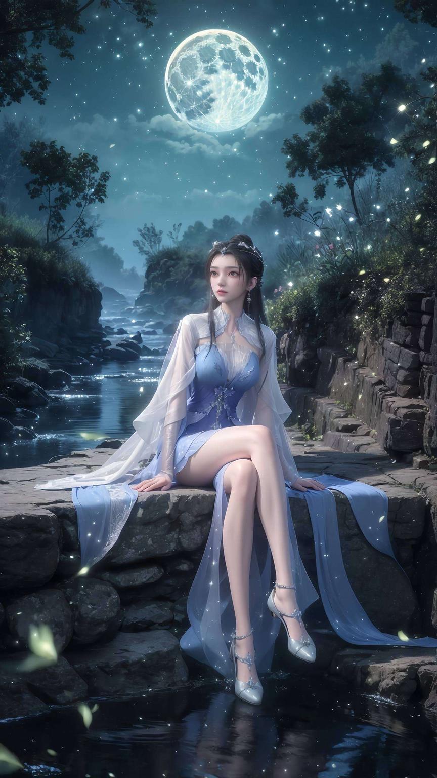 她独立于落雪覆盖的桥上